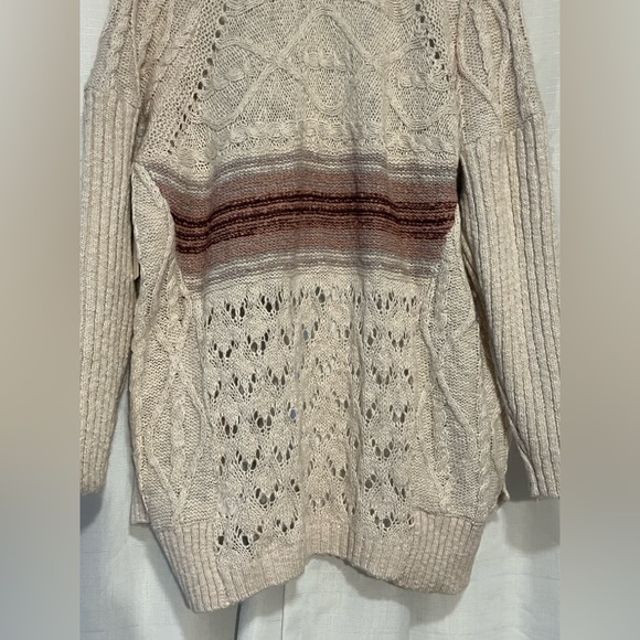 Anthropologie NWT Cream and Brown Pilcro Jemma Cable Knit Cardigan Size XS/S - Picture 8 of 13